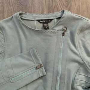 Athleta Women's Full Zip Teal Moto Jacket Travel‎ Commute Size XS Stretch